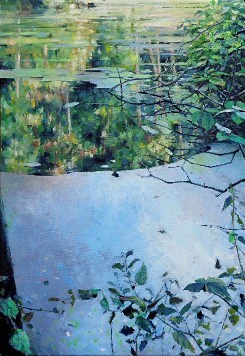  Art, Painting, Oil painting, Landscape, Reflection, Pond, Weed