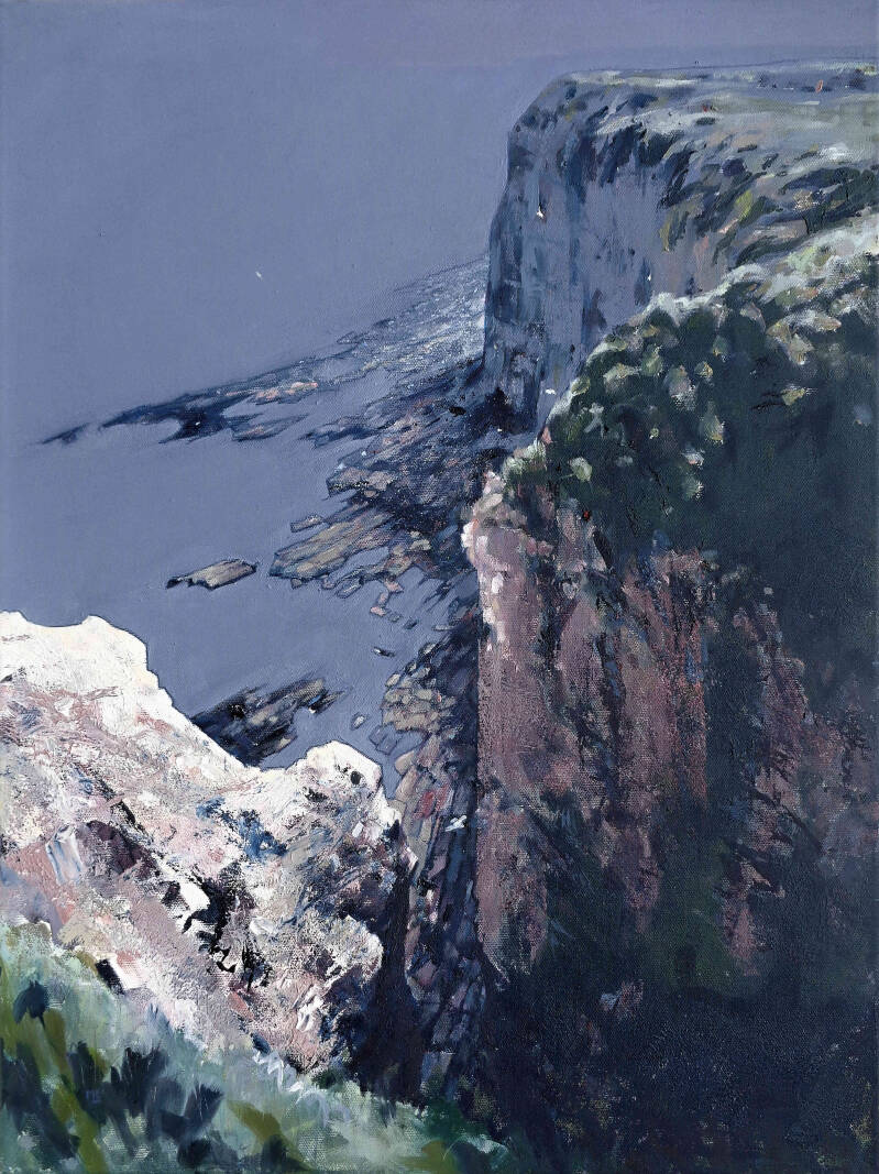 Art, Painting, Oil painting, Landscape, Cliff, Rock, Sea, Texture, Silhouette