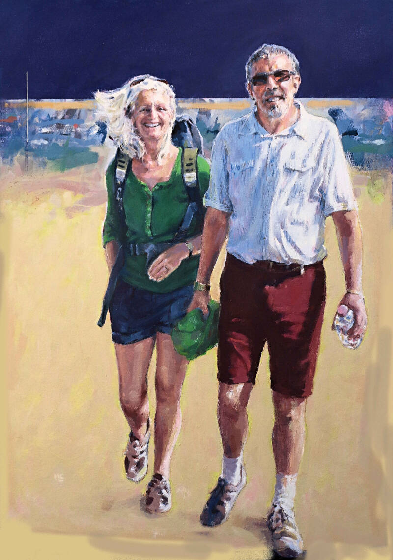Art, Painting, Oil painting, Couple, Man, Woman, Portrait, Figure, Summer, Walking, Landscape, Summer