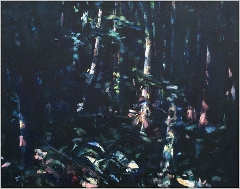 Art, Painting, Oil painting, Landscape, Trees, Forest, Forest floor, Woodland, Sunkight, Shade