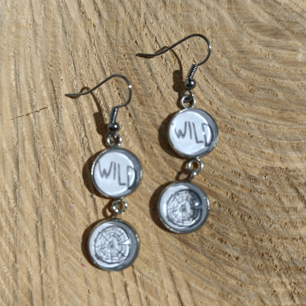 Cabochon oorbellen dubbel ~ wild bos