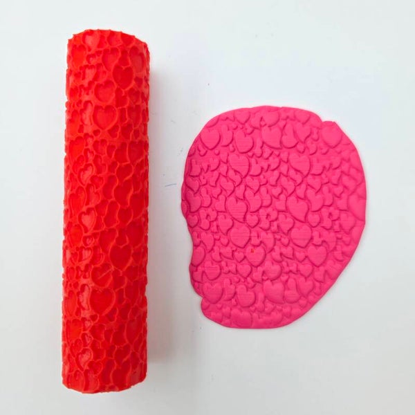 Roller met diverse hartjes ~ reliëf roller voor polymeerklei