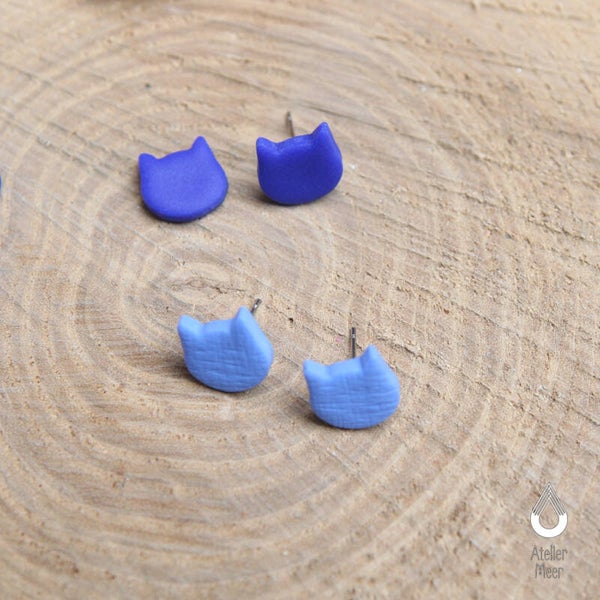 Miauw poes oorstekers ook voor kids | blauwe kat studs