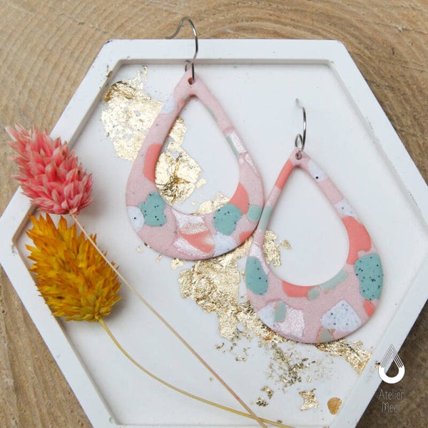 Droppe XL oorbellen ~ mint zalm koraal