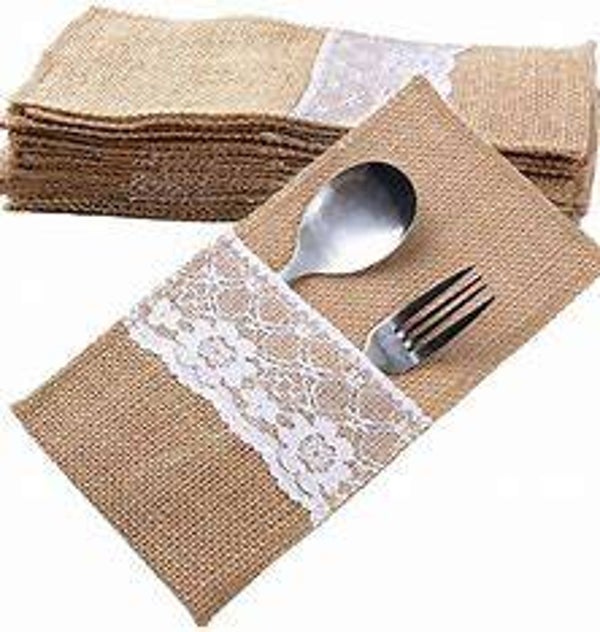 Porte couverts de table en JUTE et Dentelles par 20