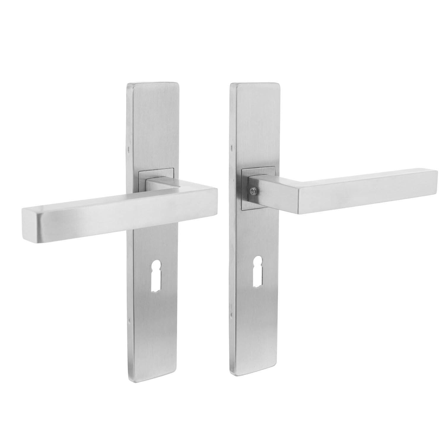 Deurkruk Vierkant op rechthoekig schild sleutelgat 56 mm rvs geborsteld