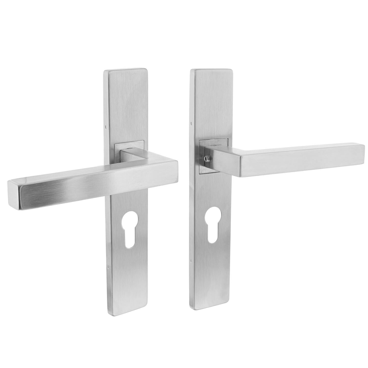 Deurkruk Vierkant op rechthoekig schild profielcilindergat 55 mm rvs geborsteld