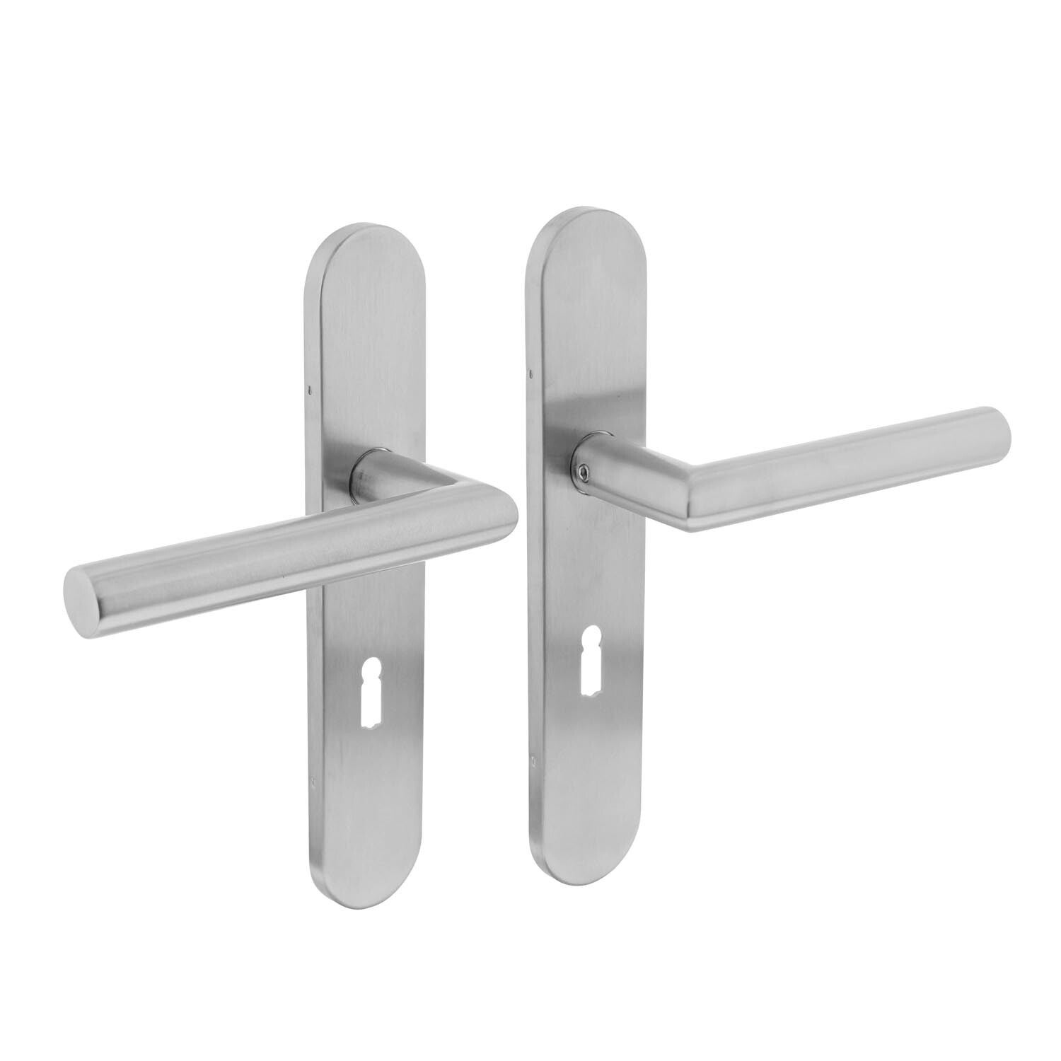 Deurkruk Hoek 90° op op schild sleutelgat 56 mm rvs geborsteld