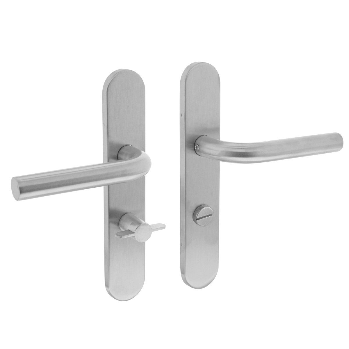 Deurkruk Recht op verdekt schild met toilet-/badkamersluiting 63 mm rvs geborsteld