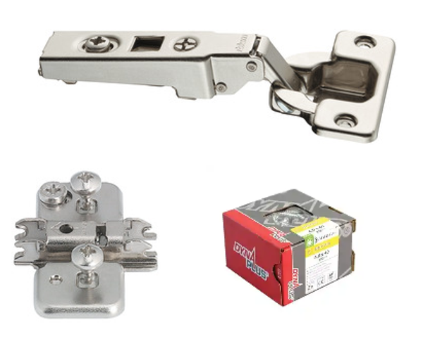 Potscharnier met softclosing - opliggende deuren- incl. montagelplaatje - doos 25 stuks