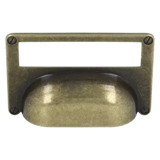 Greep Met Etikethouder 80×50 mm - zamak brons