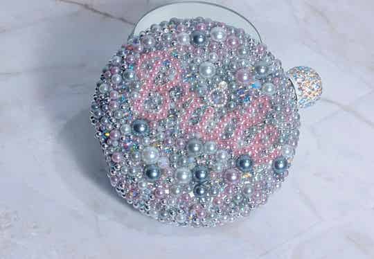 Pink and Gray Pearl "Bride" Flask 8oz