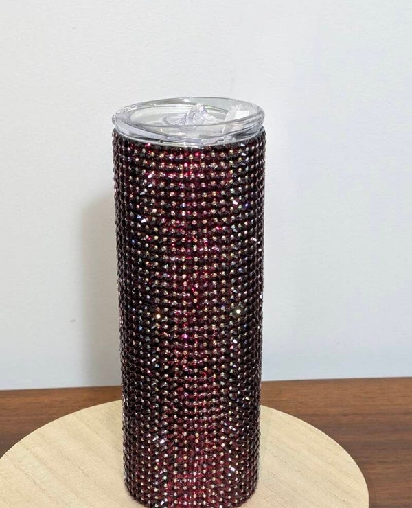 20oz Burgandy and Irridescent rhinestone tumbler