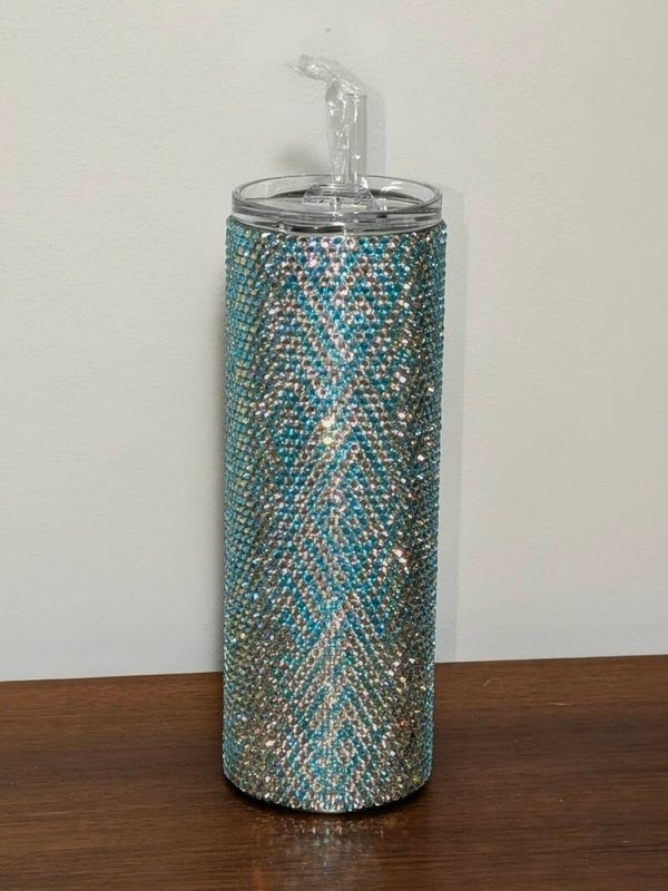 Aquamarine Chevron Geometric Rhinestone Tumbler 20oz