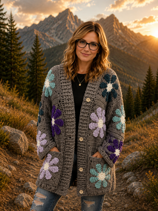 Retro Daisy Cardigan with Pockets and Buttons