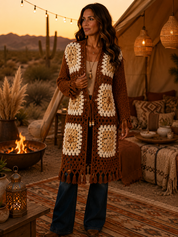 Dream Catcher Cardigan with macramé fringe and Beaded Tassels