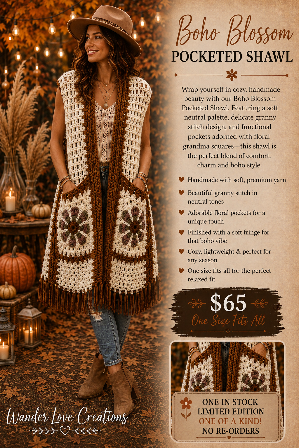 Autumn Bloom Pocketed Shawl