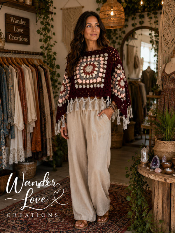 Crochet Dream Catcher Over Top with macramé fringe