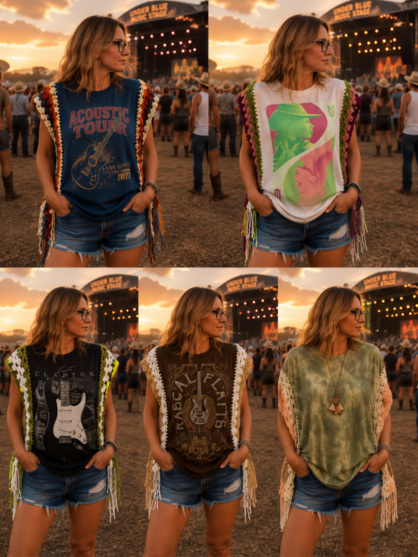 Hippie Fringe Tshirt Poncho