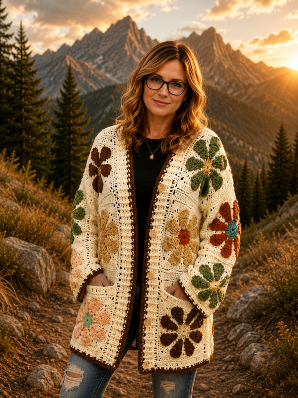 Retro Daisy Cardigan with Pockets and Buttons