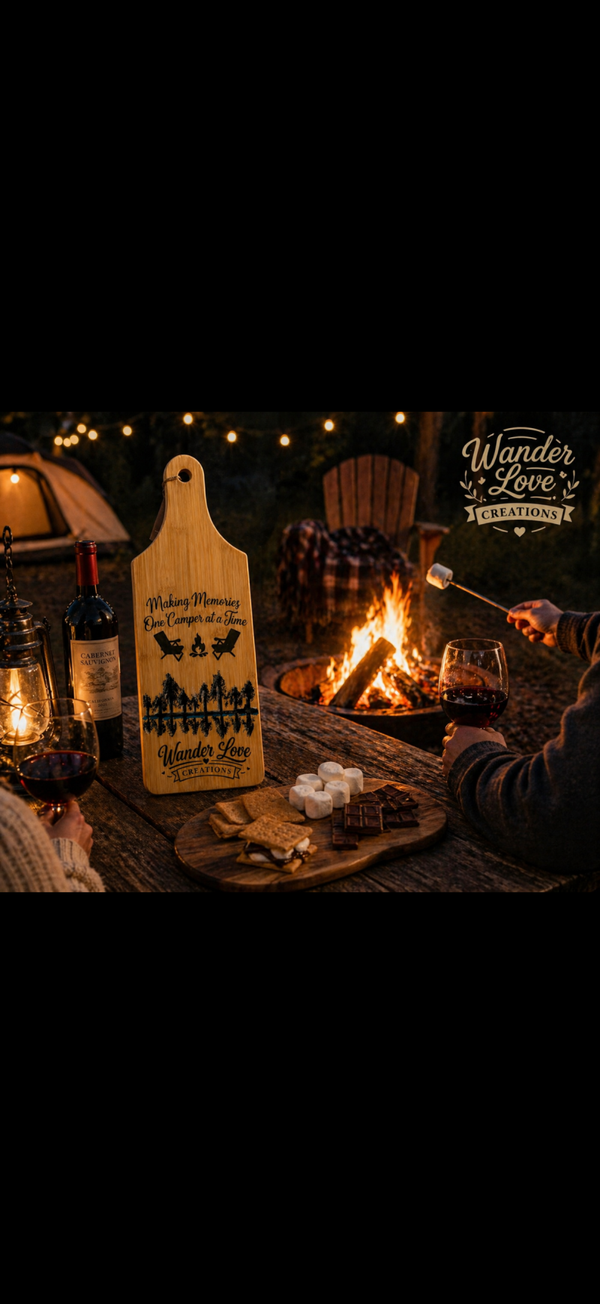 Campfire Site Charcuterie Board with hand Painted Trees