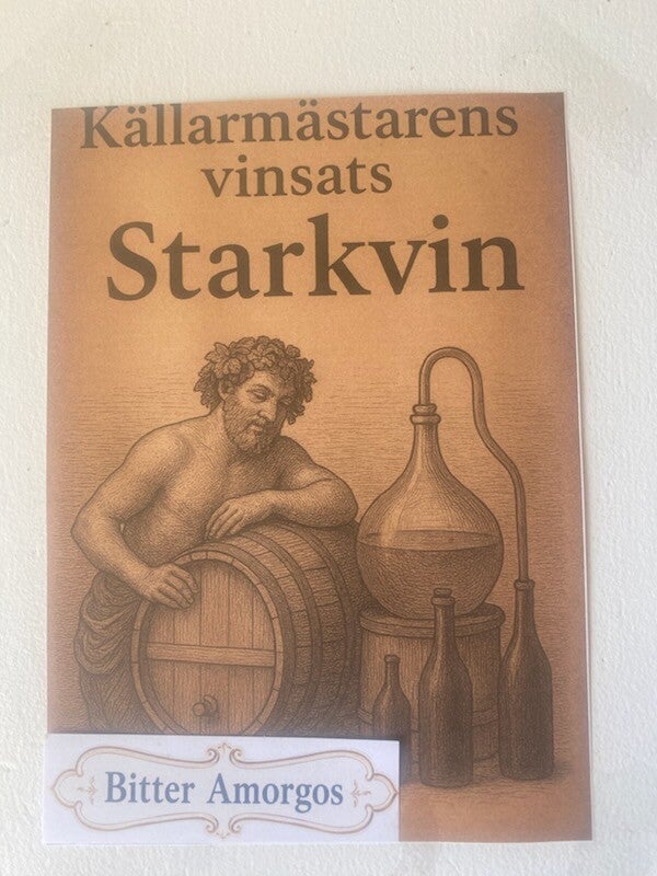 Källarmästarens Röd Bitter Amorgos Starkvin,Ger ca. 12 flaskor. Art.nr.100030