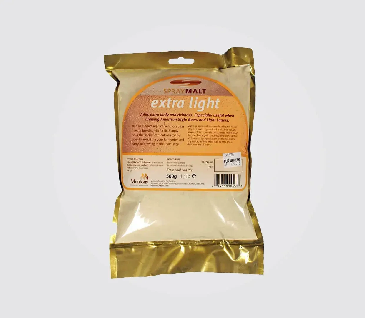 Muntons Spraymalt 0,5 kg Extra Ljus Ohumlad extra ljus spraymalt.