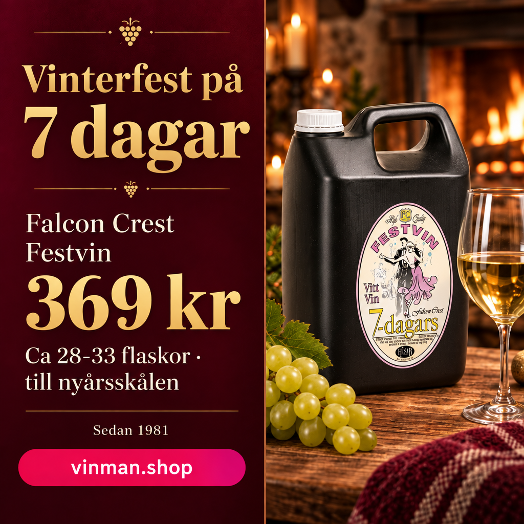 Falcon Crest 7-dagars Festvin, med jässats Art.nr 11101.Komplett vinsats för att göra eget vin hemma.20-23 L