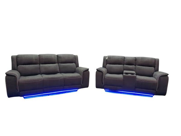 Grey 3+2 Recliner Sofa Set with LED Lights and Cup Holders