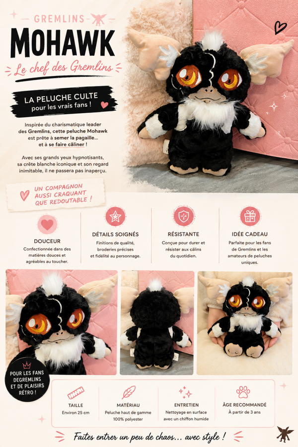 🧸Peluche Mohawk – Le Chef des Gremlins