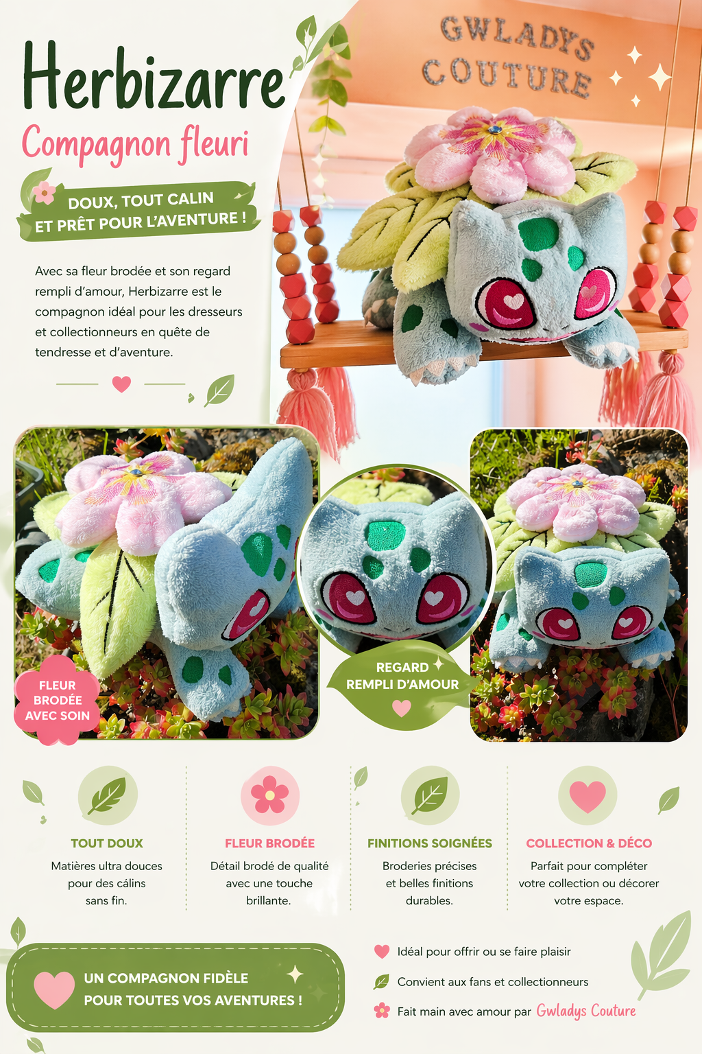🌺 Peluche Herbizarre (Ivysaur)