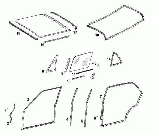 Mercedes w126 SE deurrubbers, set van 4 stuks