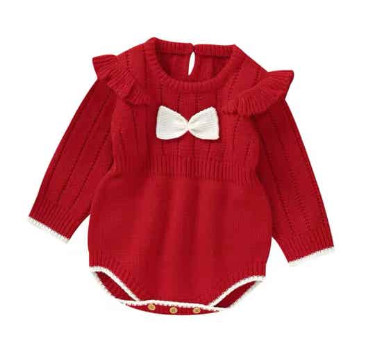 Bow knit romper