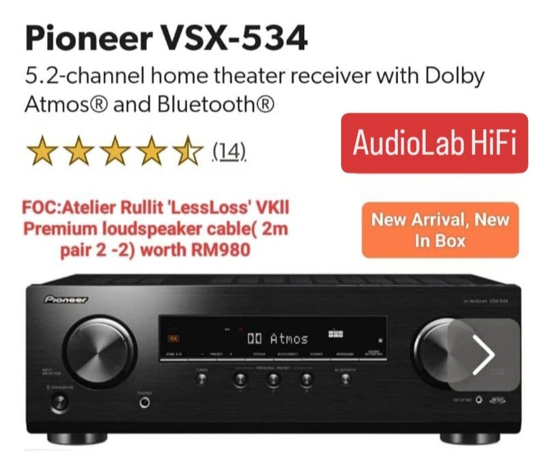 Pioneer VSX-534 Dolby Atmos 5.2 (3.1.2) Channel Amplifier