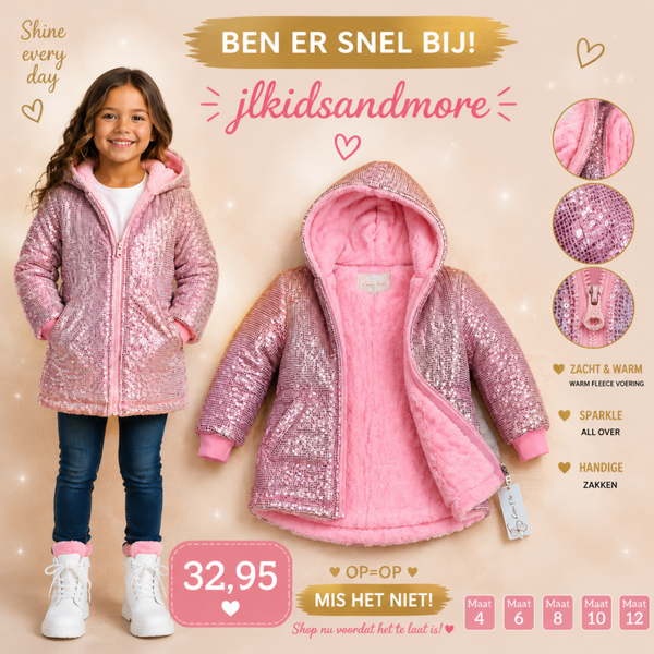 Winterjas Luna Sparkle Jas – Roze Gevoerd