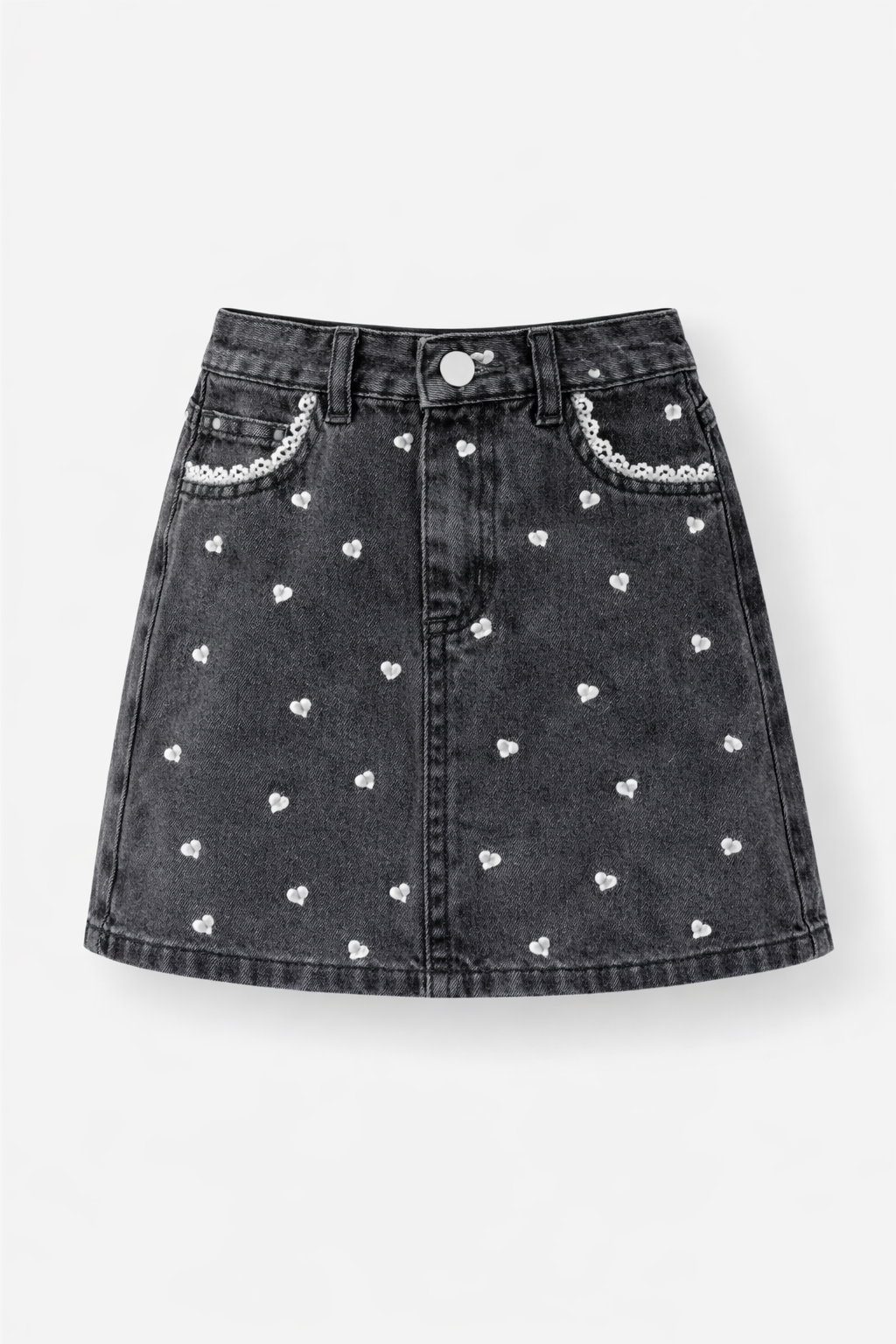 Jeans Grijs Rokje met Hartjes