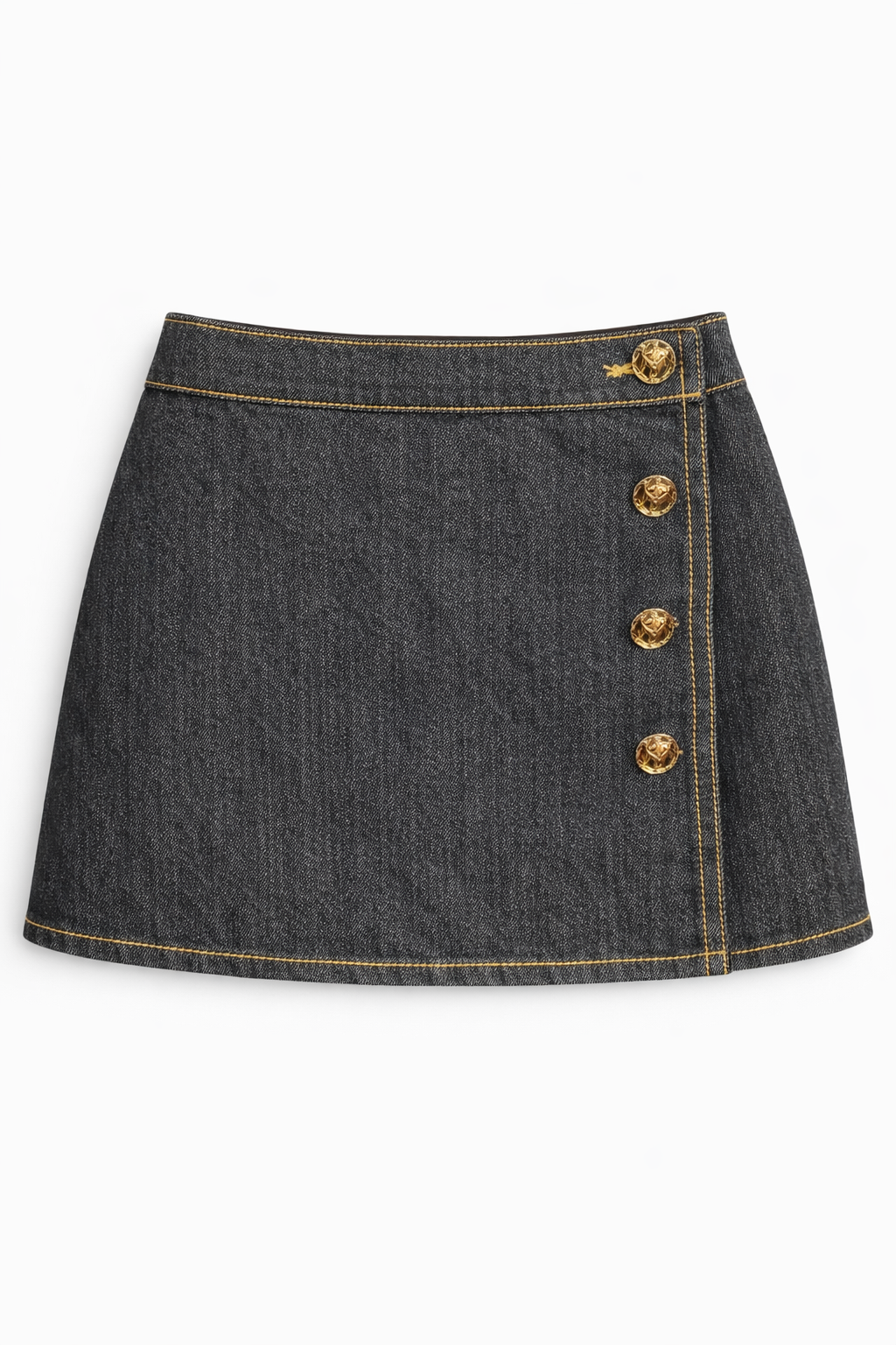 Zwart denim wikkelrokje met knopen