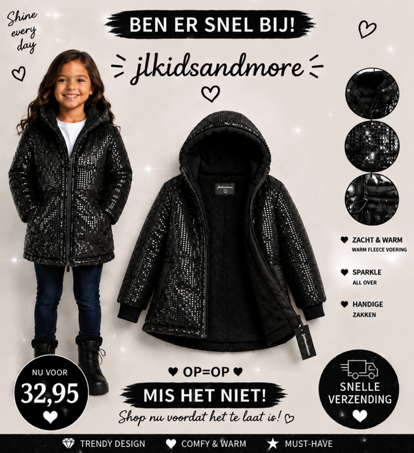 Midnight Sparkle Jas – Zwart Gevoerd