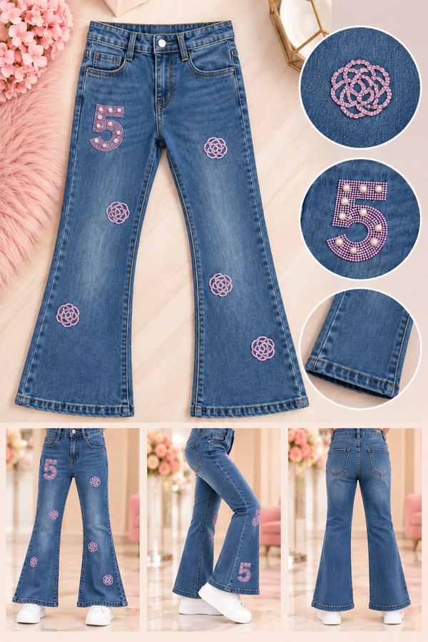Flared Jeans Pink Roses