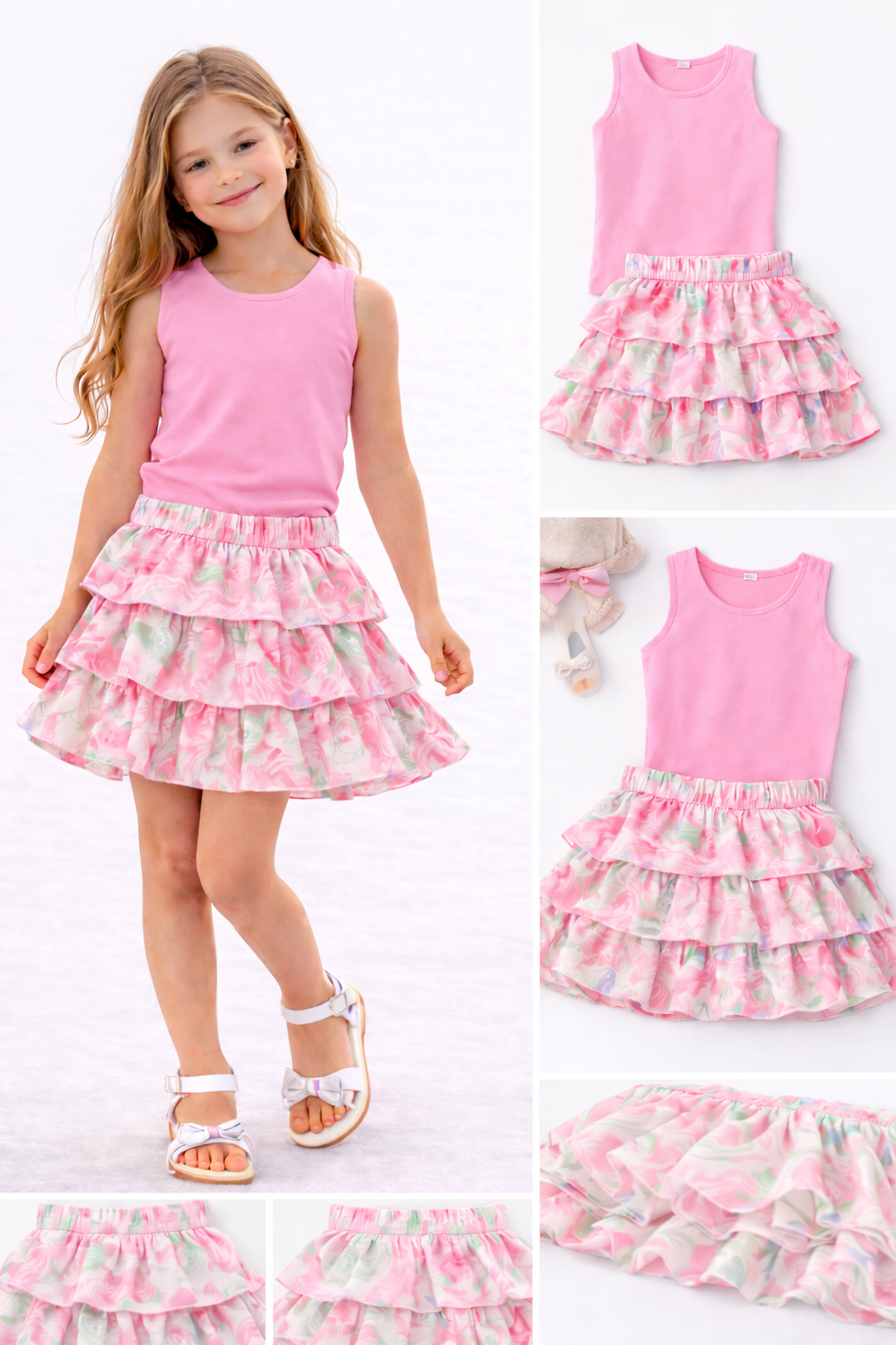 meisjes zomerset met ruffle rok 2-delige roze