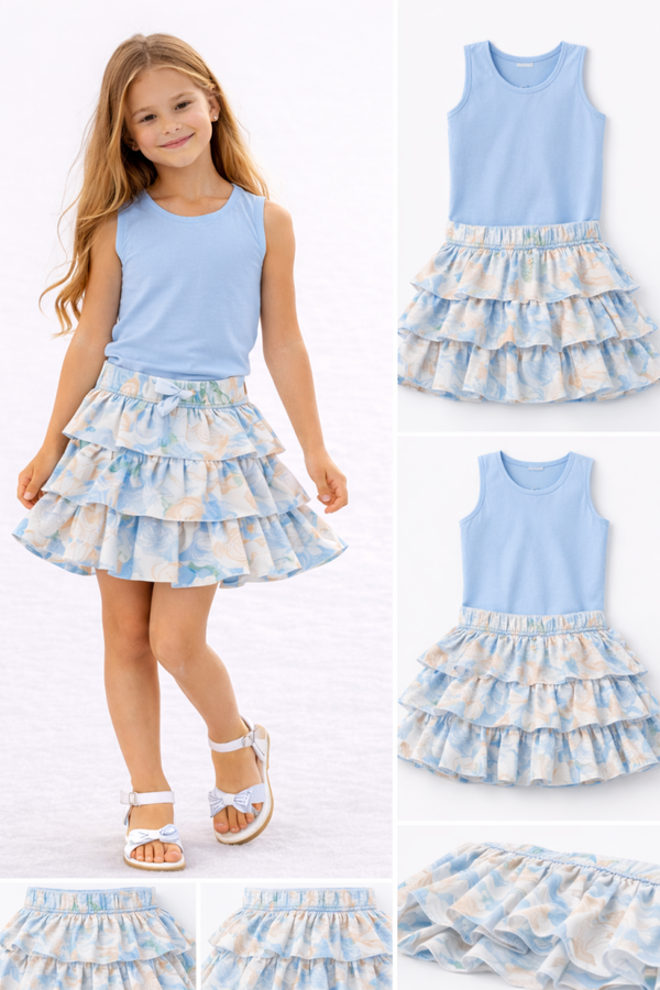 meisjes zomerset met ruffle rok 2 delige Licht blauw