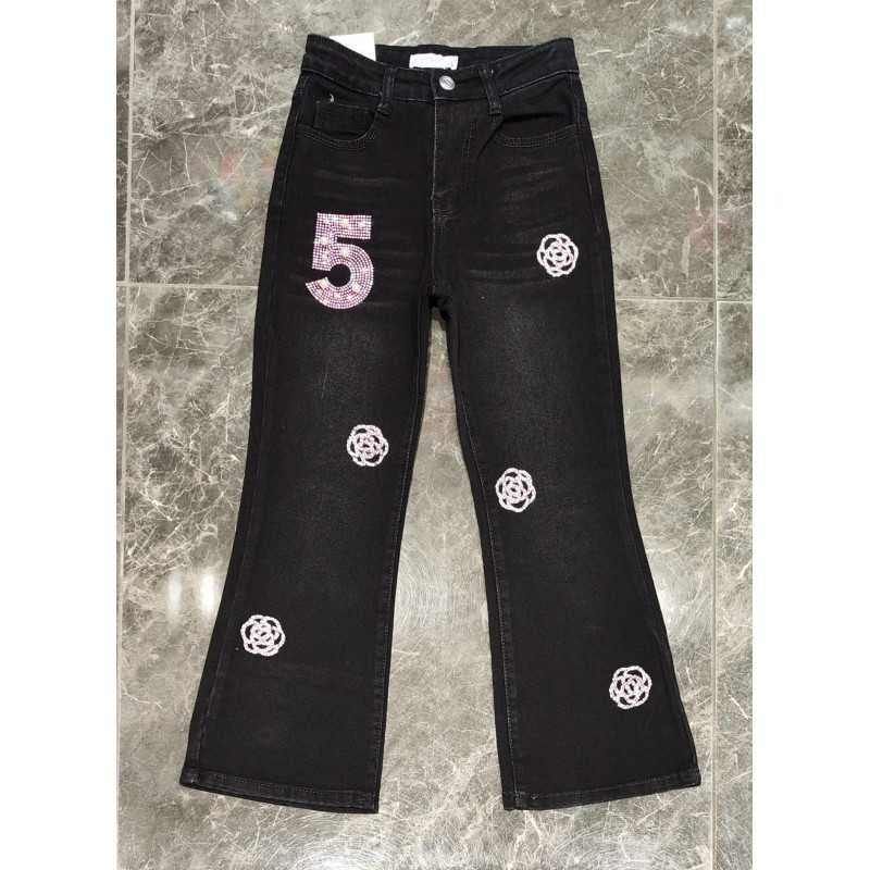 Jeans zwart flair met steentjes Lollitop