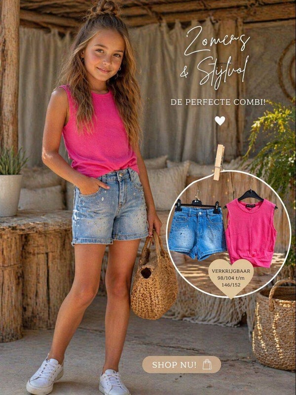 Jeans short met steentjes