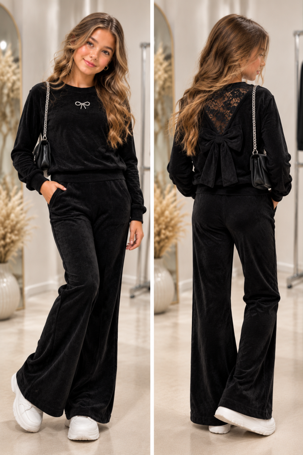 Velvet Bow Set – Black Elegance