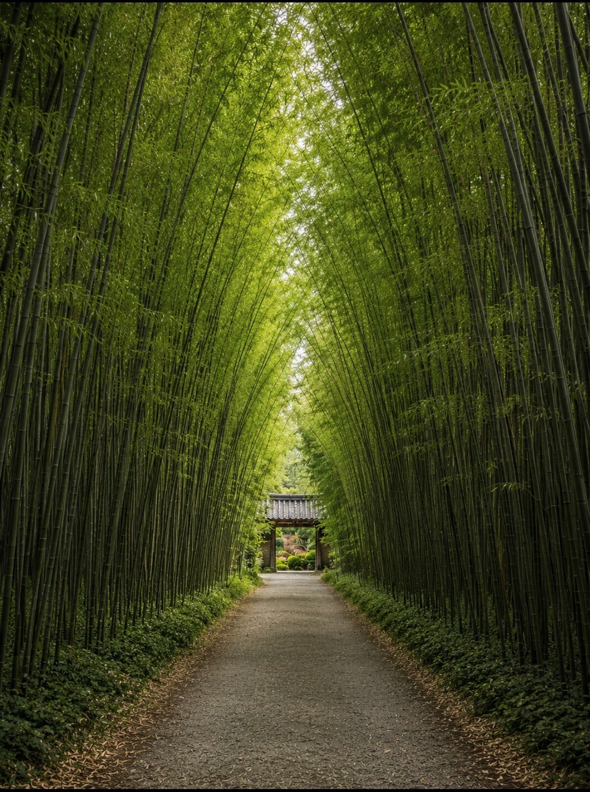 Poort van bamboe met een Japanse poort aan het einde