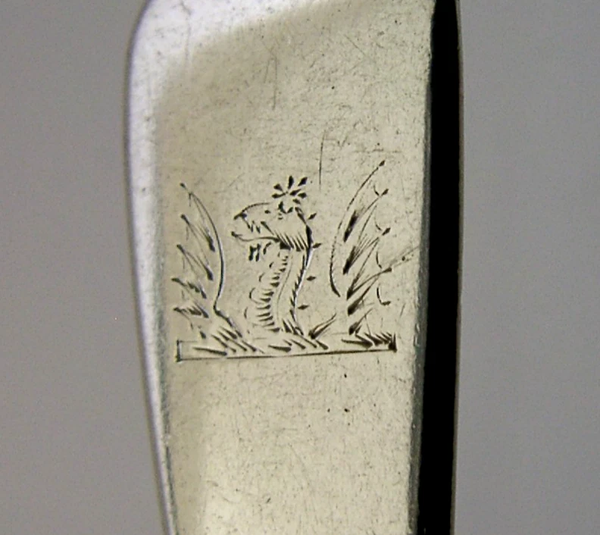 UNUSUAL STERLING SILVER DALTON FAMILY CRESTED EGG SPOON 1841 ANTIQUE