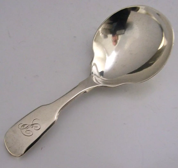ENGLISH VICTORIAN STERLING SILVER FIDDLE PATTERN CADDY SPOON 1839 ANTIQUE