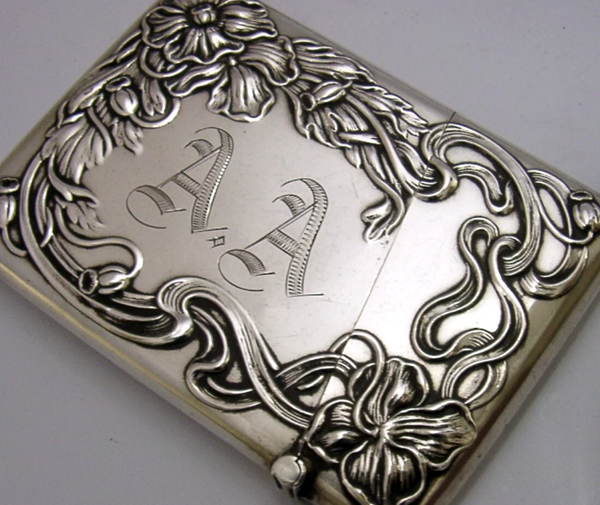 STUNNING AMERICAN STERLING SILVER ART NOUVEAU CARD CASE c1905 ANTIQUE