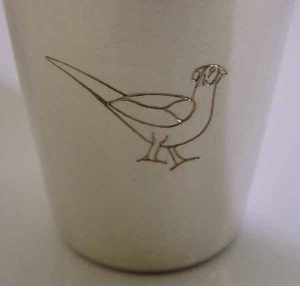 GERMAN STERLING SILVER PHEASANT BIRD SHOT TOT CUP c1960 BARWARE SHOOTING