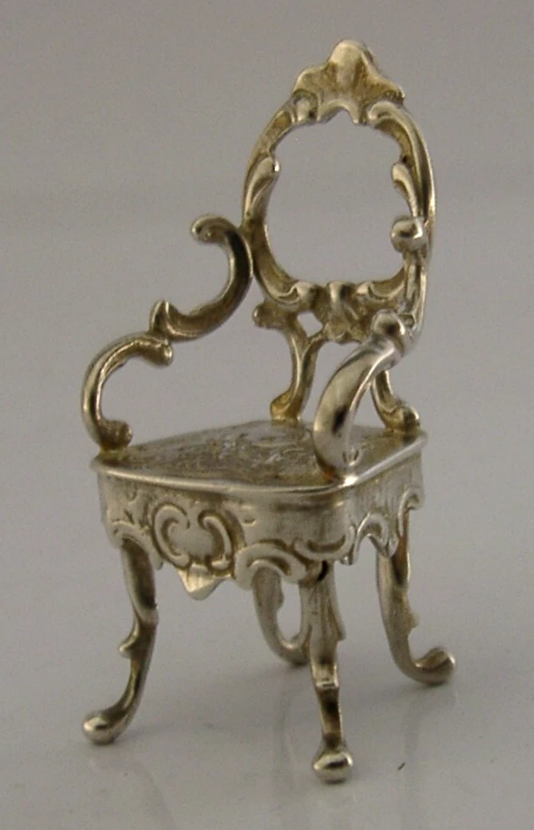 GERMAN 800 SILVER MINIATURE DOLLS HOUSE TOY CHAIR 1900 ANTIQUE